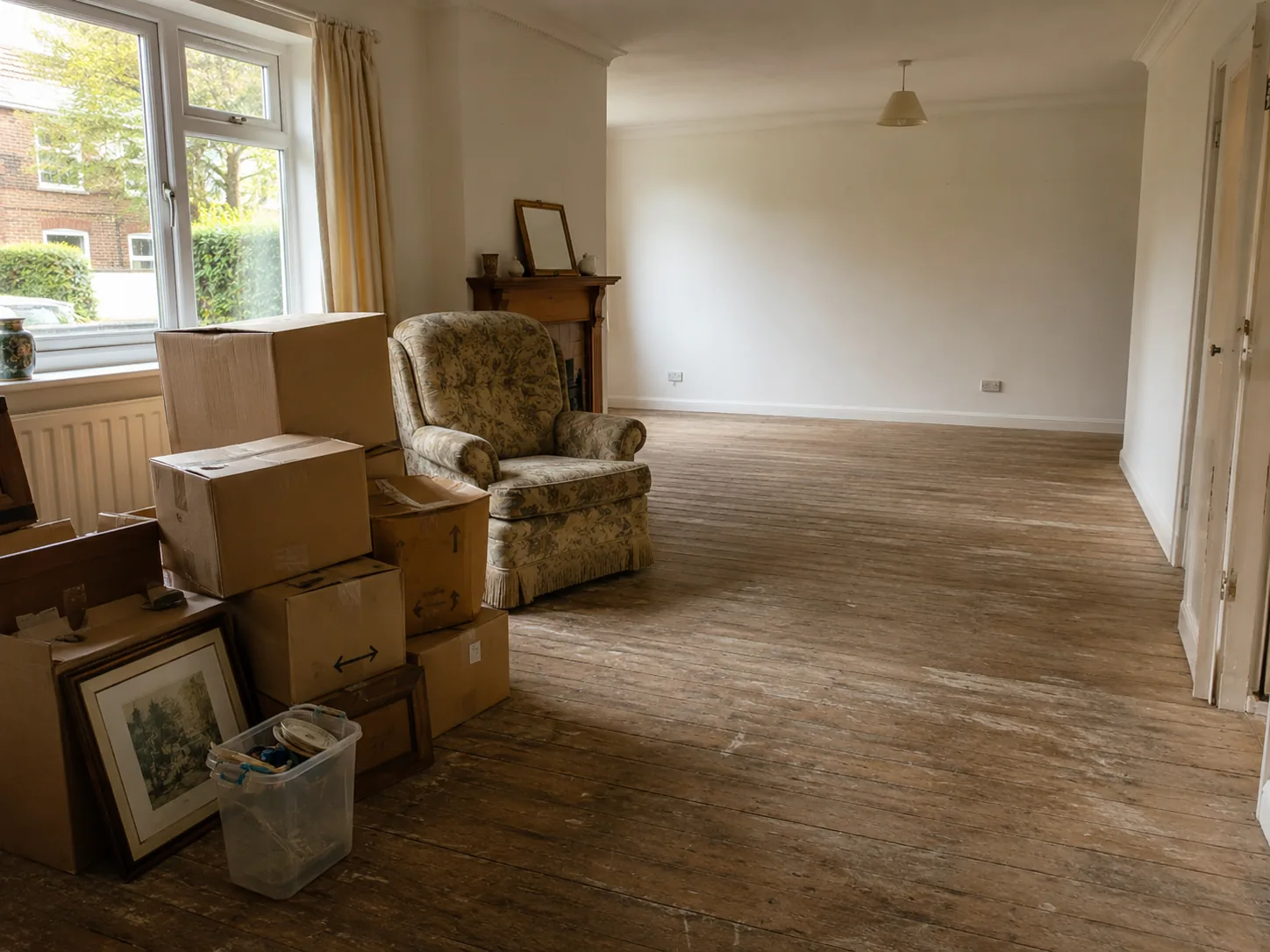 Cleared and swept living room after a house clearance