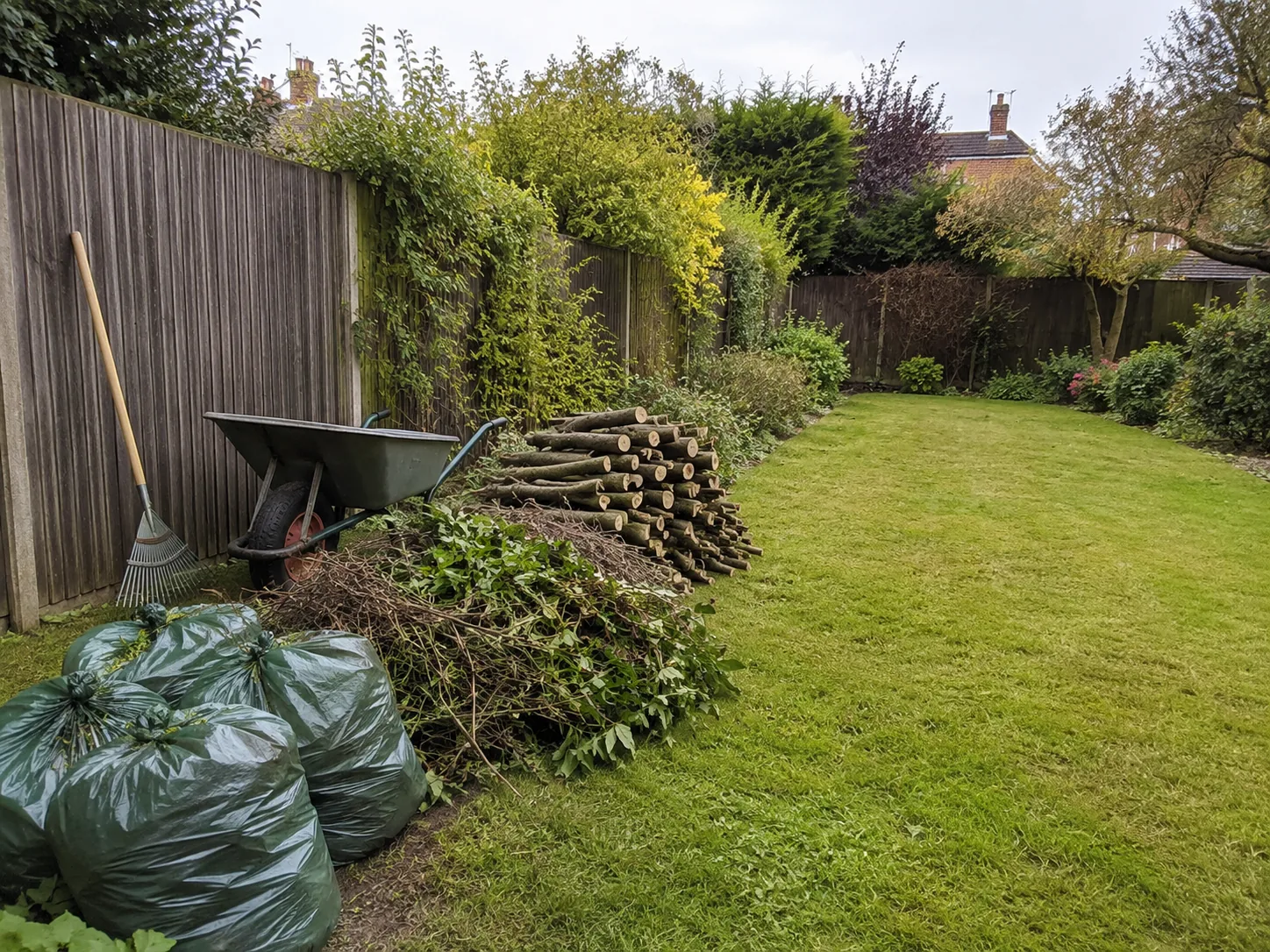 Garden cleared of green waste and old timber